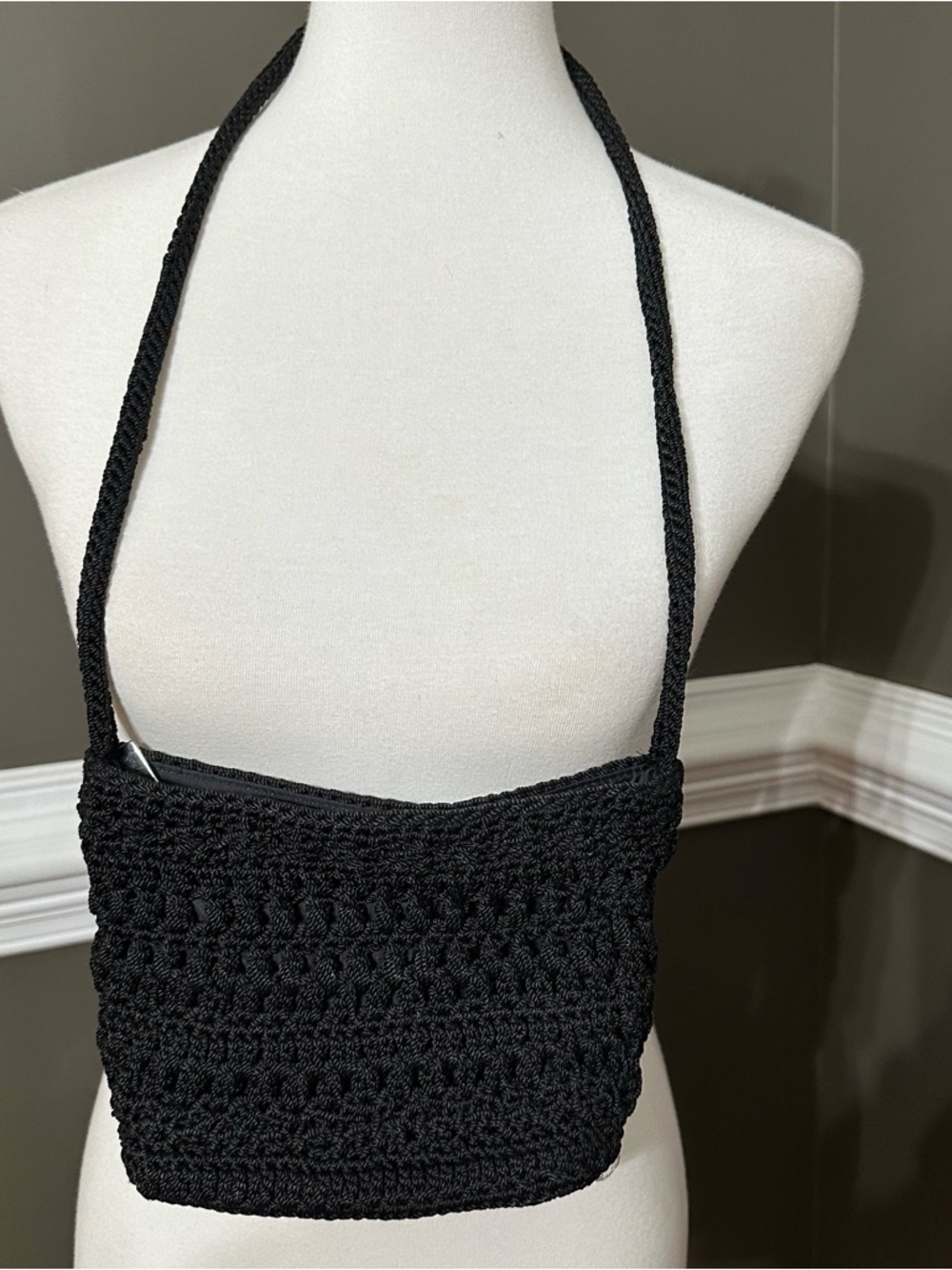The Sak Black crochet shoulder bag